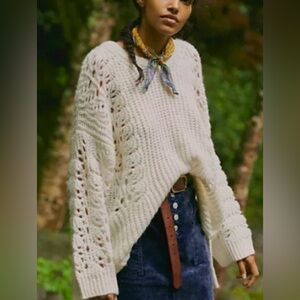 Anthroplogie Pilcro Pointelle Pullover Sweater Small Chunky Open Knit Oversized